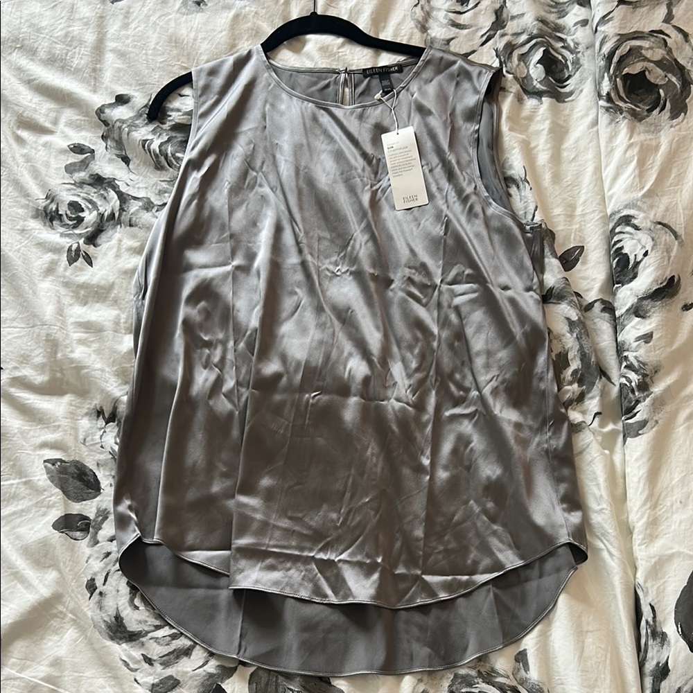 Eileen Fisher Asymmetrical Silver Tank Top